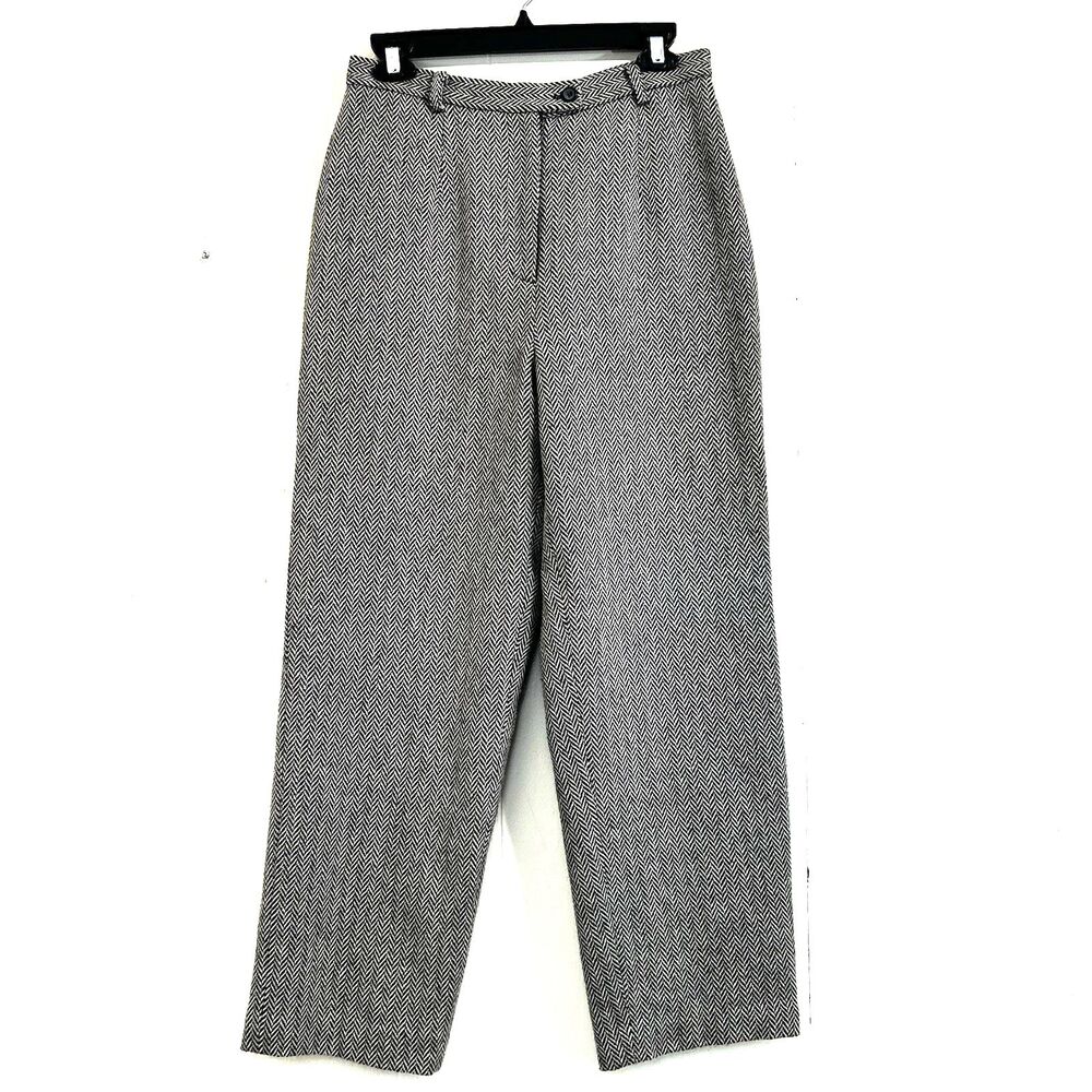 Ann Taylor Brown Beigh Herringbone Wool Pants Size 8 Petites Lined Dress Pants
